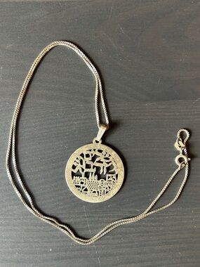 Hebrew “Jerusalem the Gold” Cutout Disk Necklace - Sterling Silver
